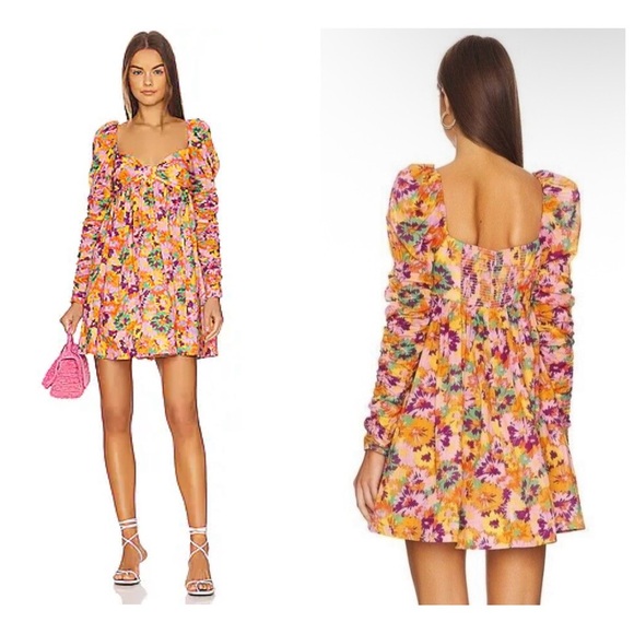 Zimmermann Violet Twist Front Mini Dress in Mustard Multi Floral Size 0P | US 2P - Picture 5 of 16